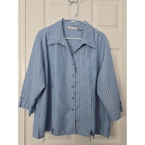 Dressbarn Womans Plus Size Blouse Size 2X 3/4 Sleeve Striped.